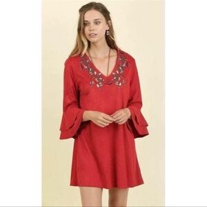 Size small Umgee Suede dress embroidered with belle sleeves GUC